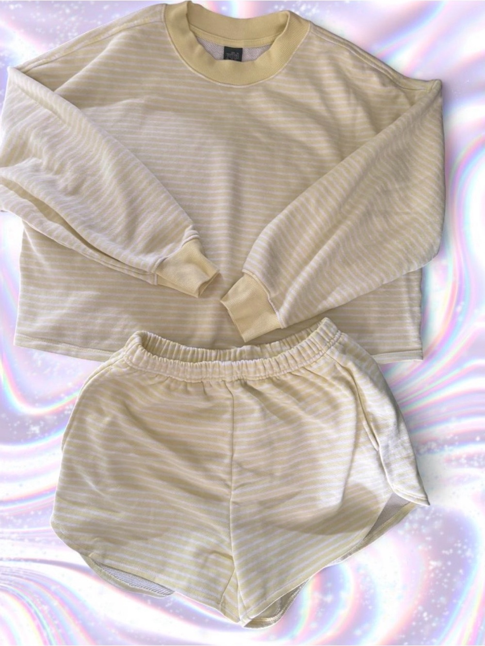 wild fable Pale Yellow & White Striped Lounge Sweatshirt Set - Picture 8 of 8